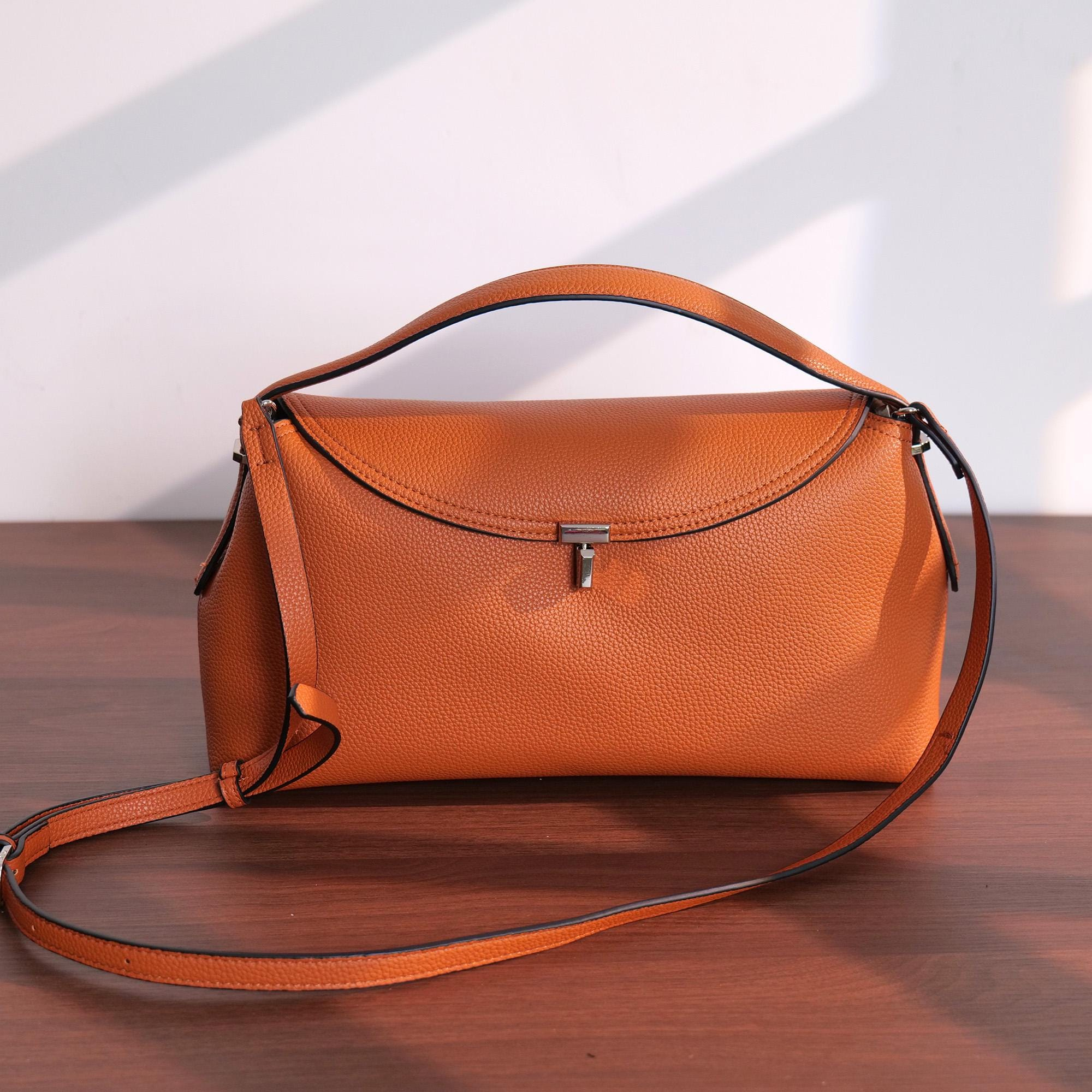 Orange Pebbled PU Leather Shoulder Bag