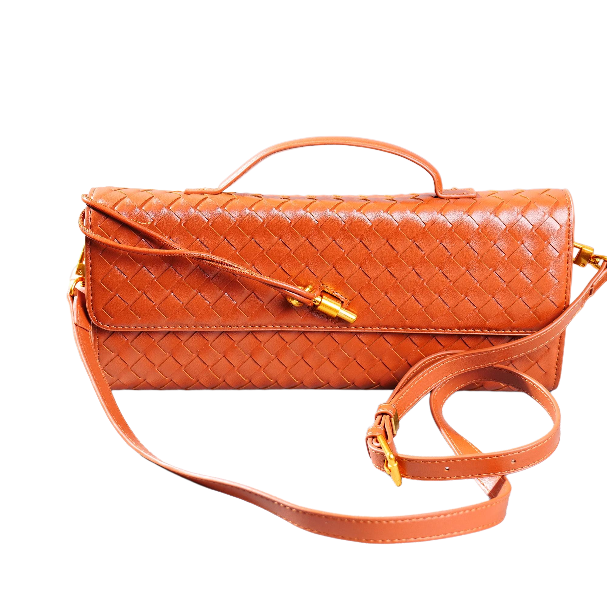 Orange Woven PU Leather Clutch Bag