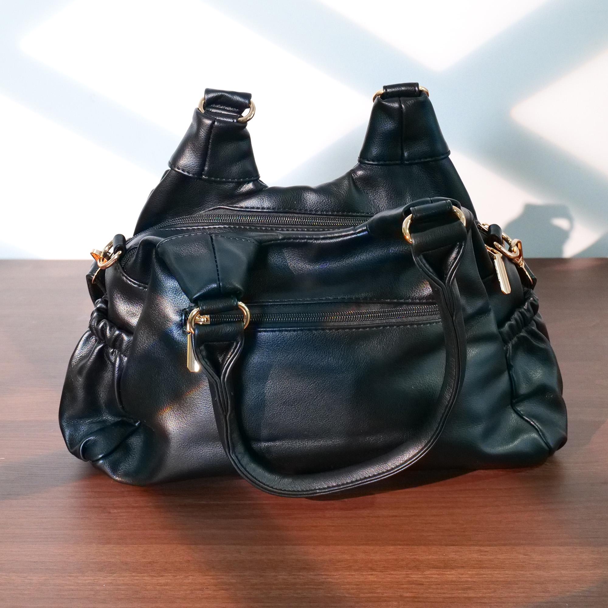 Black Multi-Zipper PU Leather Satchel Bag