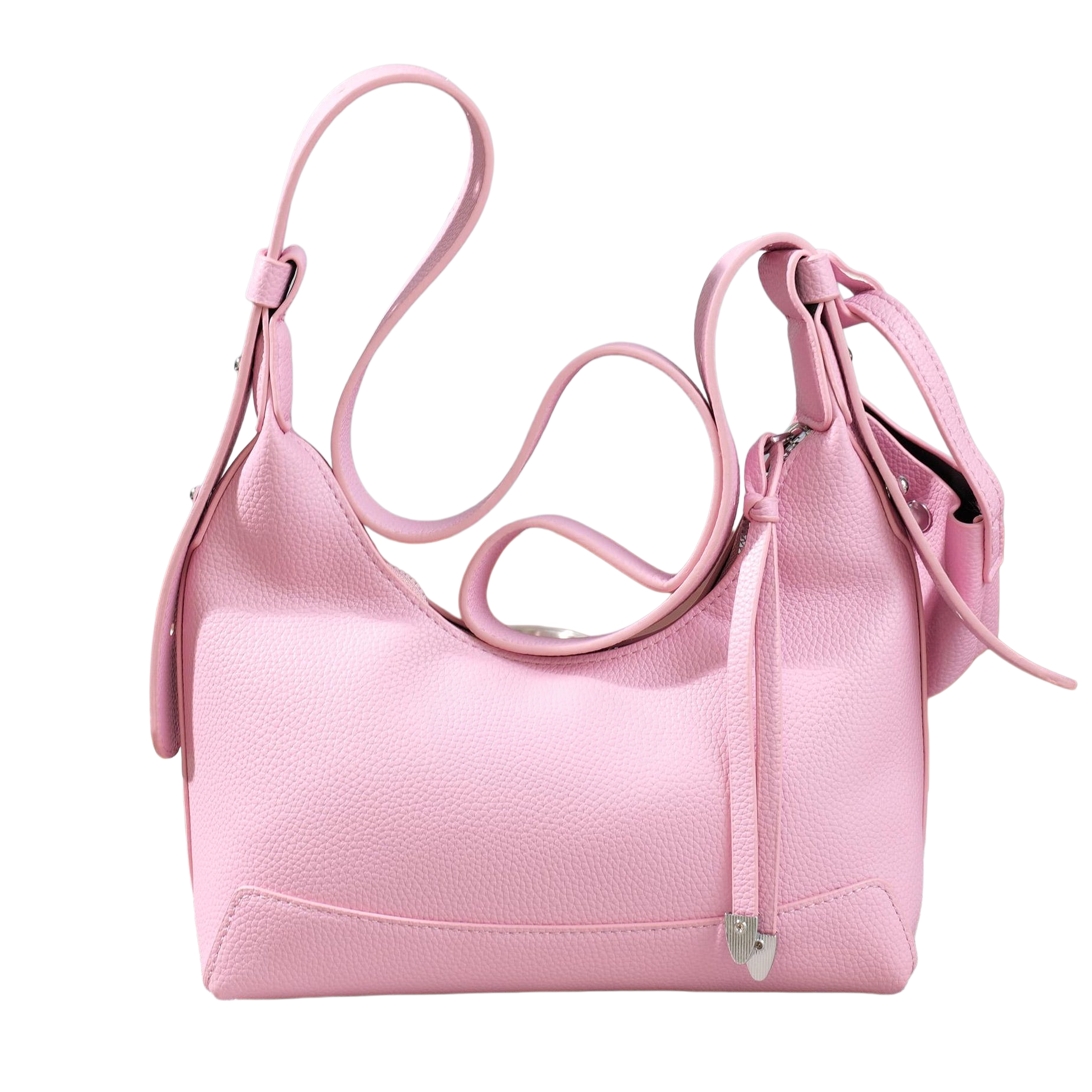 Pink Pebbled PU Leather Shoulder Bag