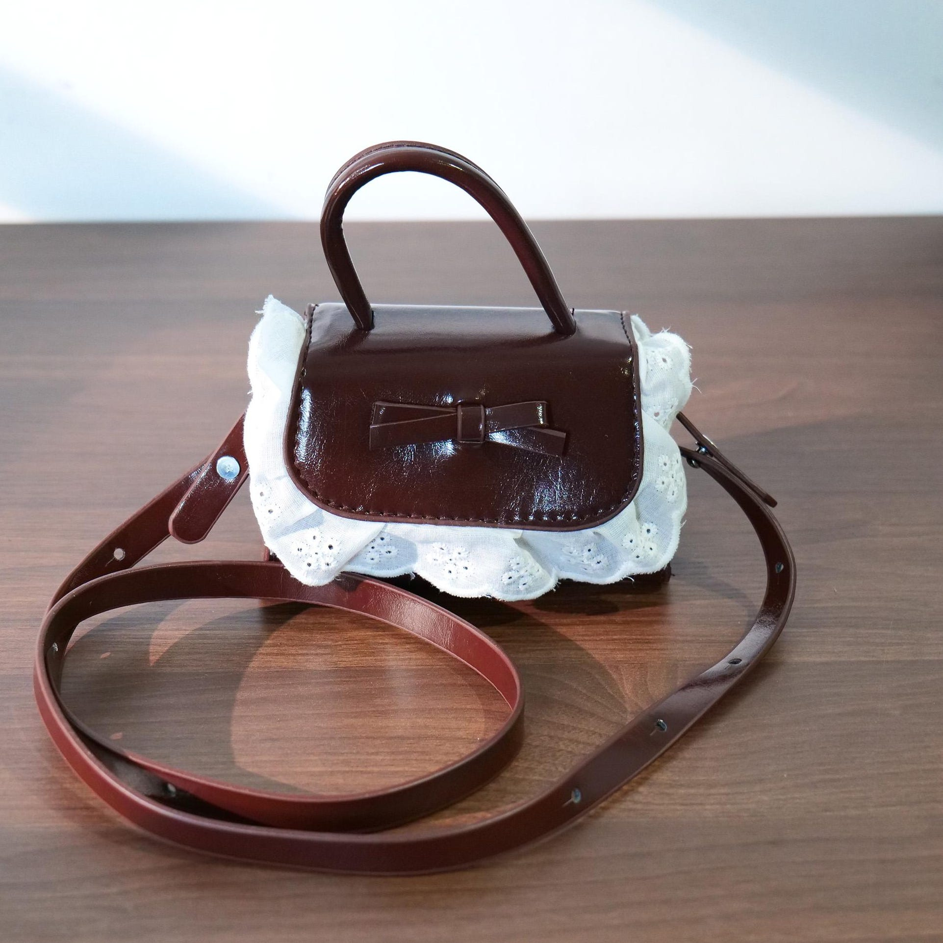 Dark Brown Patent Mini Crossbody Bag