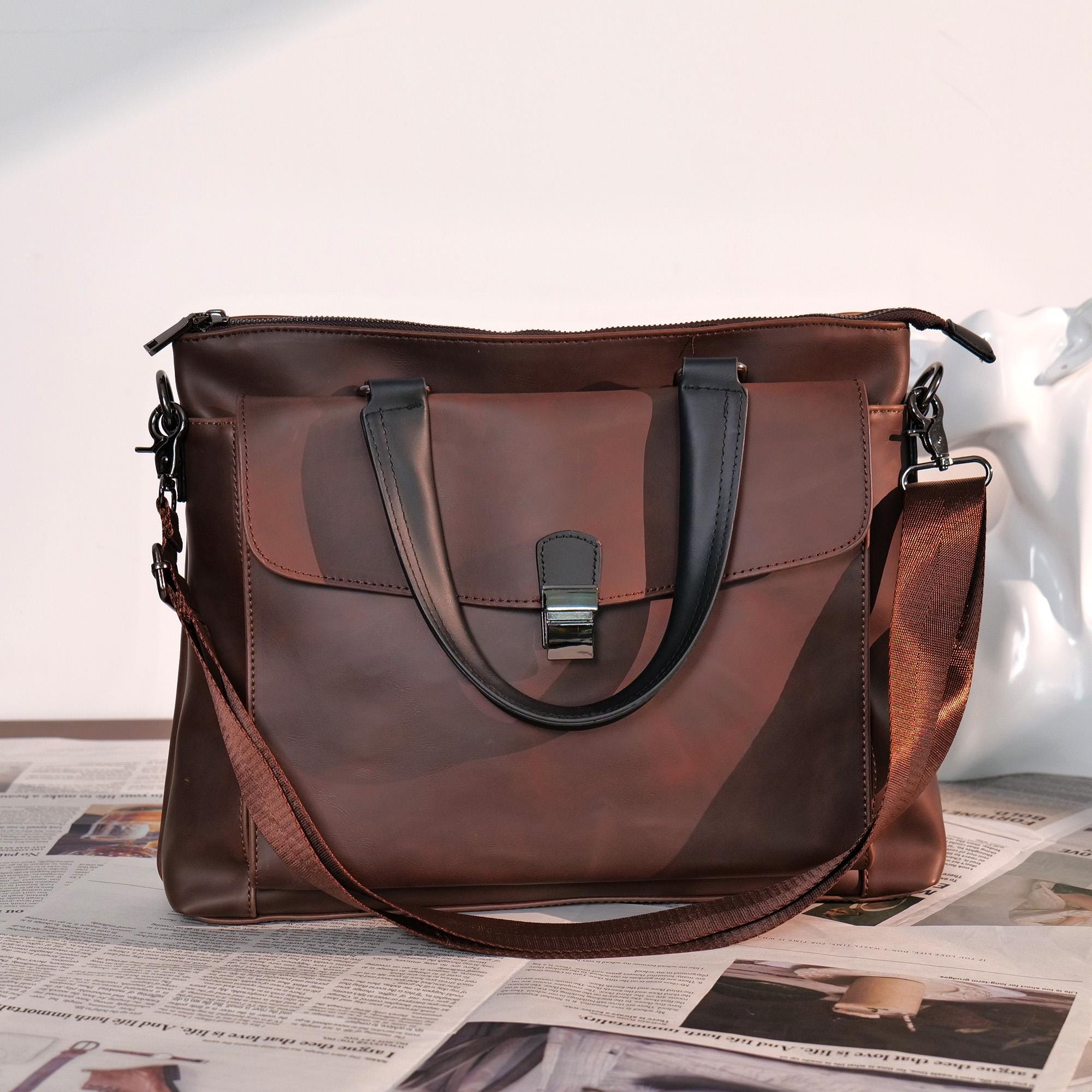 Classic Brown Vintage PU Leather Tote Bag
